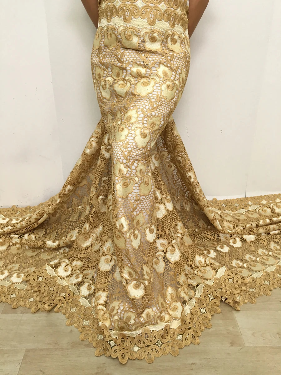 5 Yards of Nigerian African Guipure Water Soluble Embroidery Lace with Stones 
.Available in a variety of  (9) colors/designs.