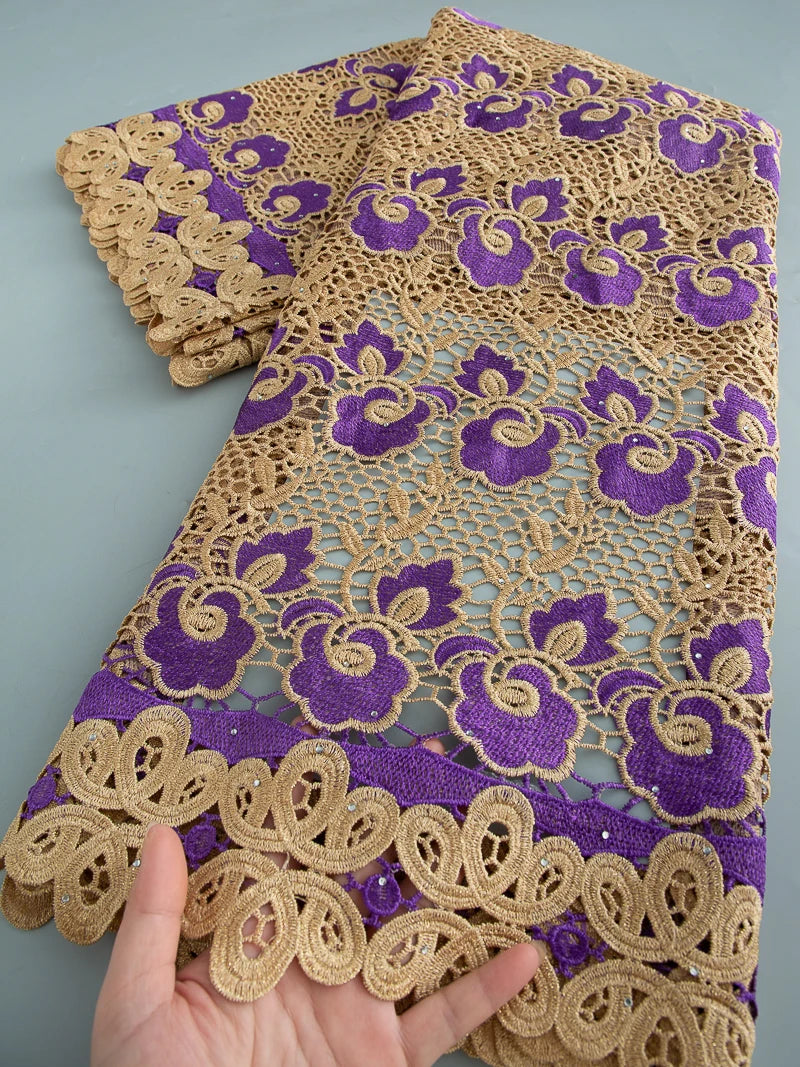 5 Yards of Nigerian African Guipure Water Soluble Embroidery Lace with Stones 
.Available in a variety of  (9) colors/designs.