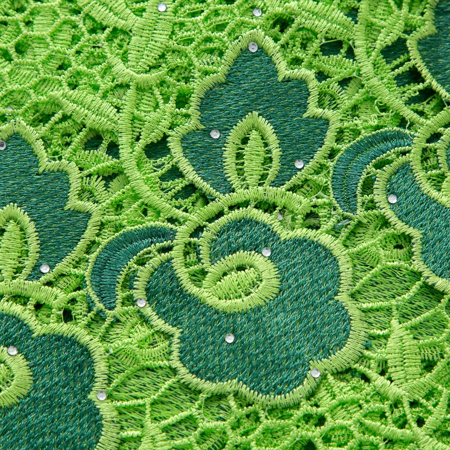 5 Yards of Nigerian African Guipure Water Soluble Embroidery Lace with Stones 
.Available in a variety of  (9) colors/designs.