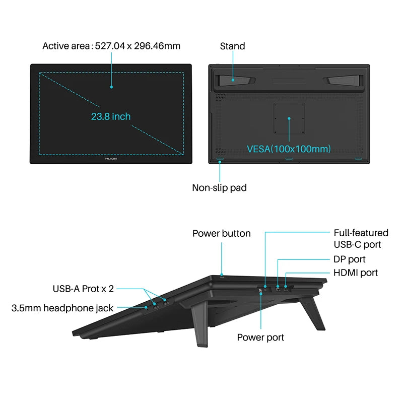 4K Graphics Tablet Screen Full-Laminated Professional Drawing Monitor Built-in Stand