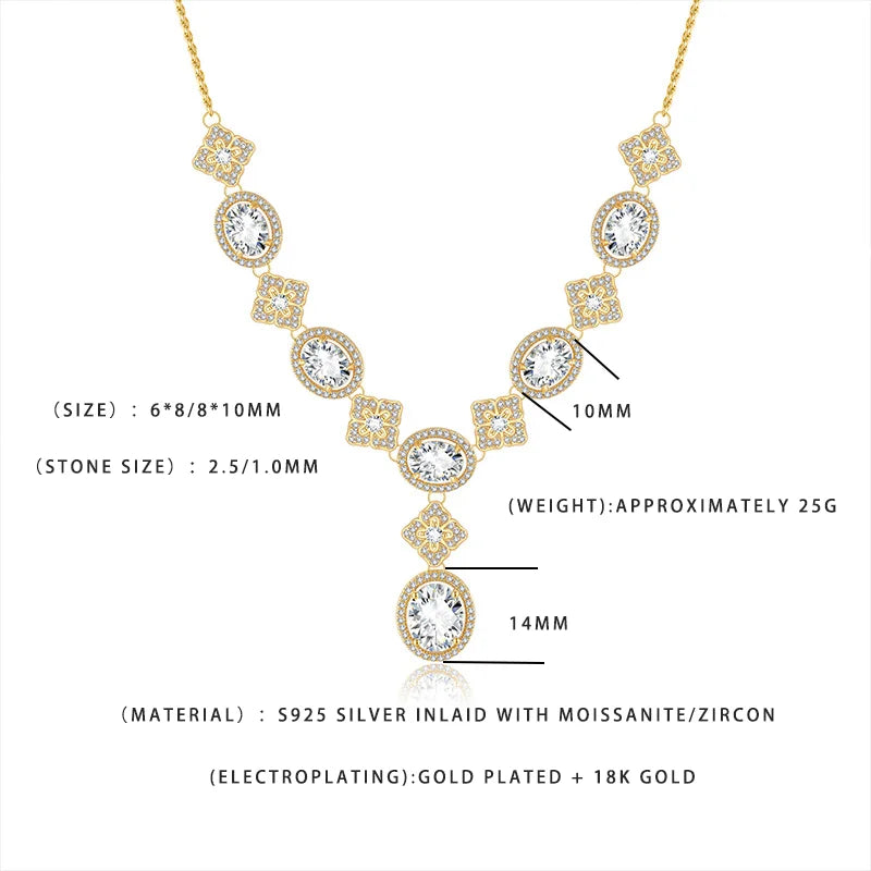 18K Gold Plated S925 Silver 14MM Moissanite V-Neck Necklace