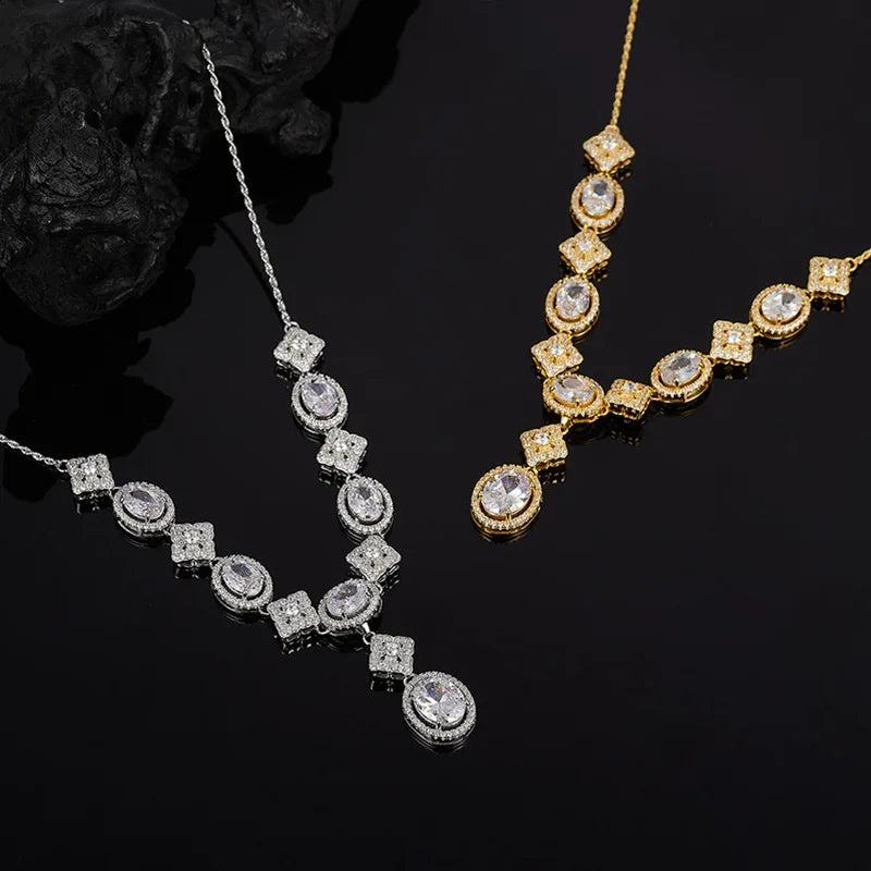 18K Gold Plated S925 Silver 14MM Moissanite V-Neck Necklace