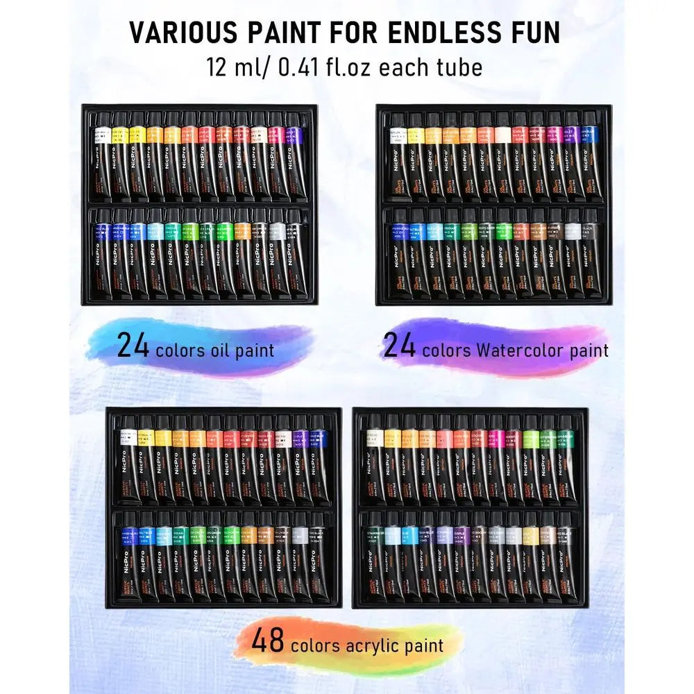 Art Painting Kit with Metal and Easel, Acrylic, Oil & Watercolor with Paint   Brushes, Canvas & Palet