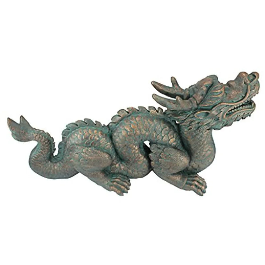 Large 29 Inch Asian Dragon Statue for Great Wall Garden Cast Stone Resin Green Bronze Verdigris Finish Outdoor Decorative Sculp