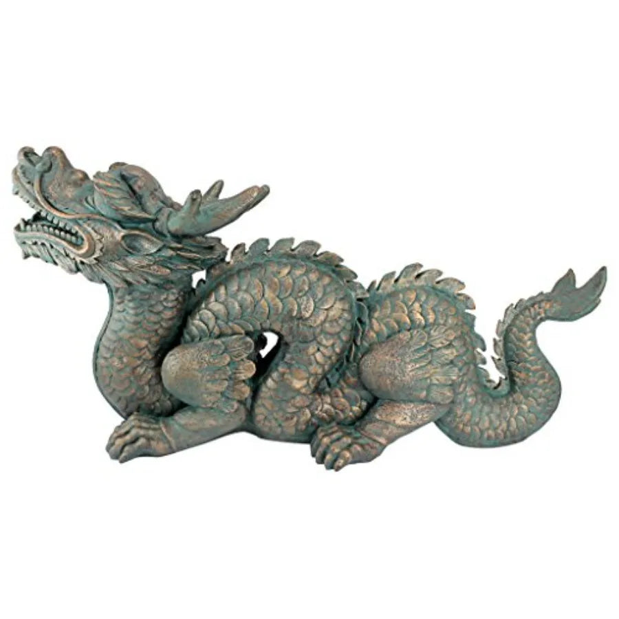 Large 29 Inch Asian Dragon Statue for Great Wall Garden Cast Stone Resin Green Bronze Verdigris Finish Outdoor Decorative Sculp