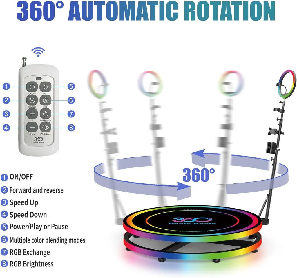 Rotating 360 Photo Booth Machine, Logo Via Remote For Parties