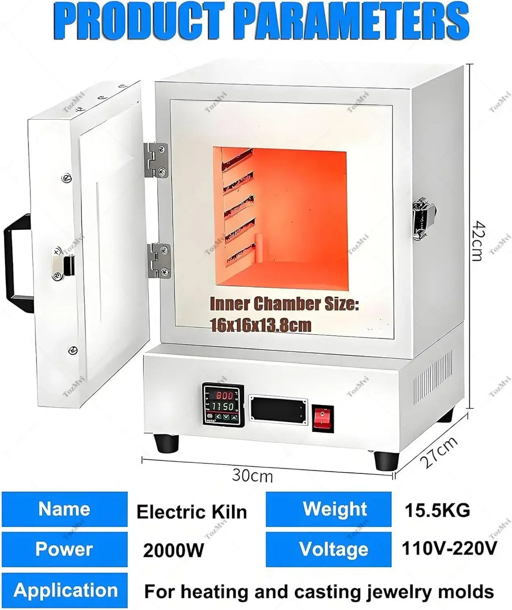 Electric Kiln for Jewelry Making, Metal Casting, Pottery Glazing,2000w Electric Ceramic Laboratory Mu