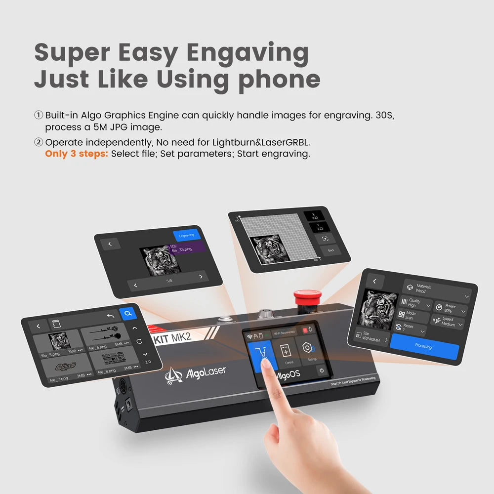 Metal & Wood Laser Cutter Engraver 3.5” Touch Scree Phone & WIFI