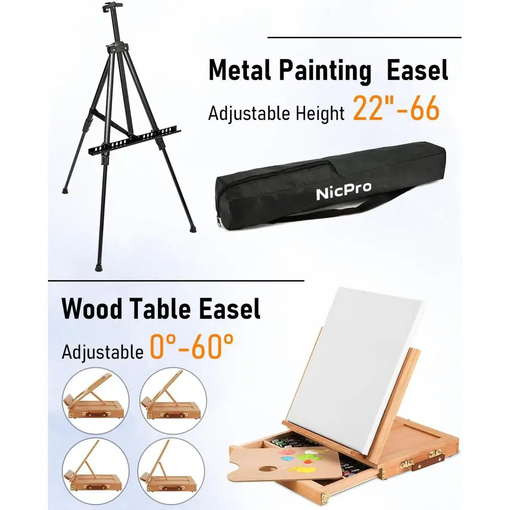 Art Painting Kit with Metal and Easel, Acrylic, Oil & Watercolor with Paint   Brushes, Canvas & Palet
