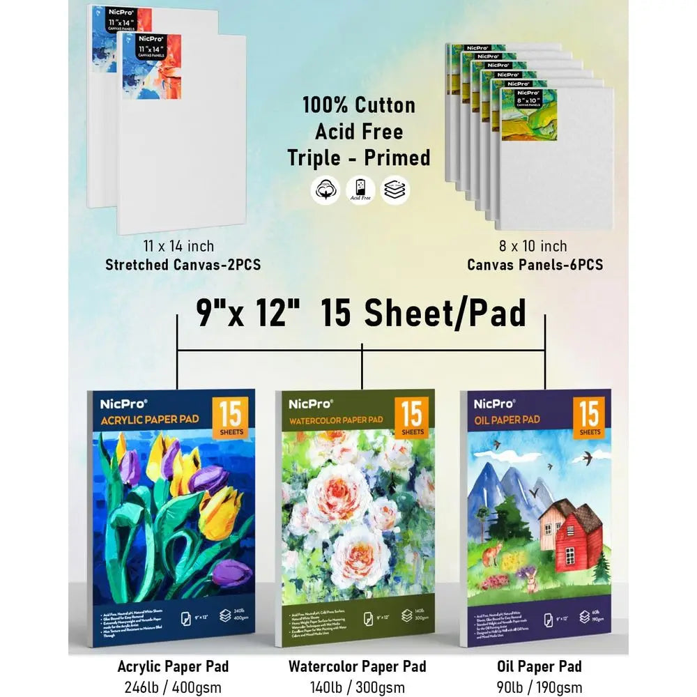 Art Painting Kit with Metal and Easel, Acrylic, Oil & Watercolor with Paint   Brushes, Canvas & Palet