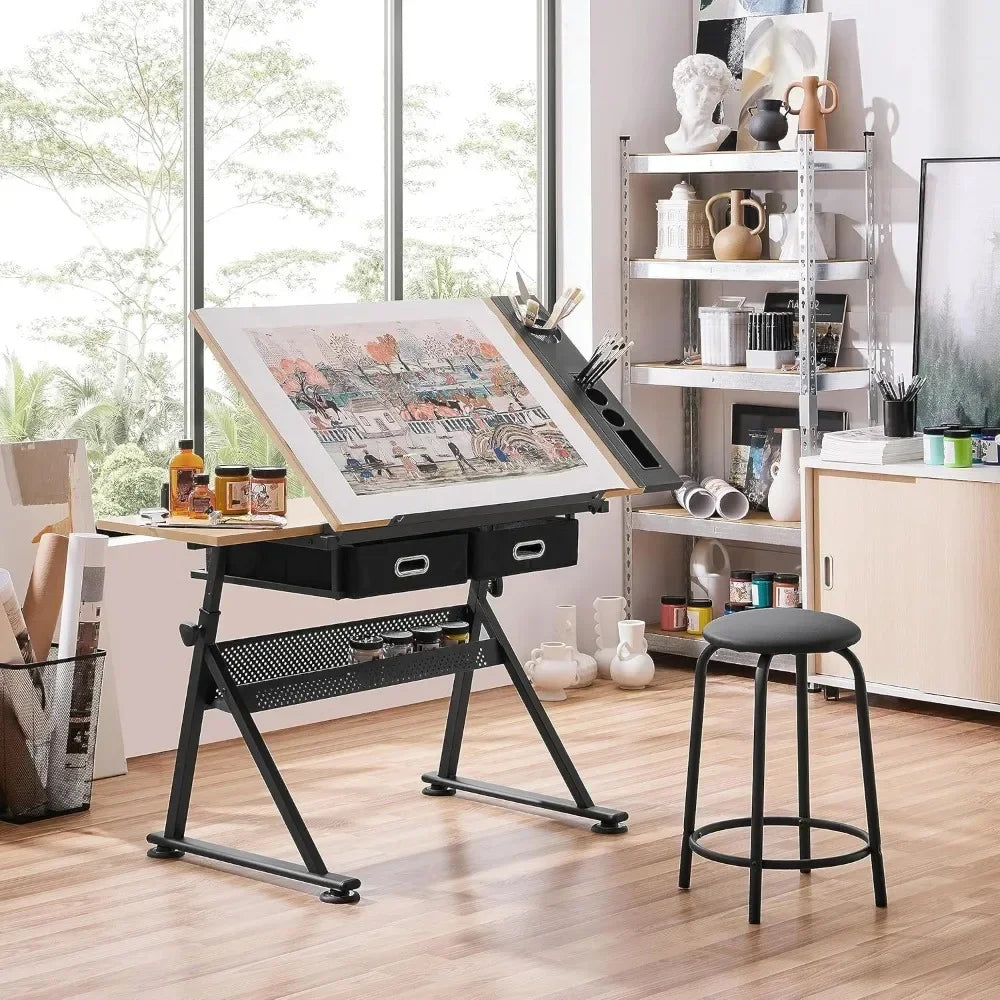 adjustable height artistic desk for drafting, sketching, and watercolor art