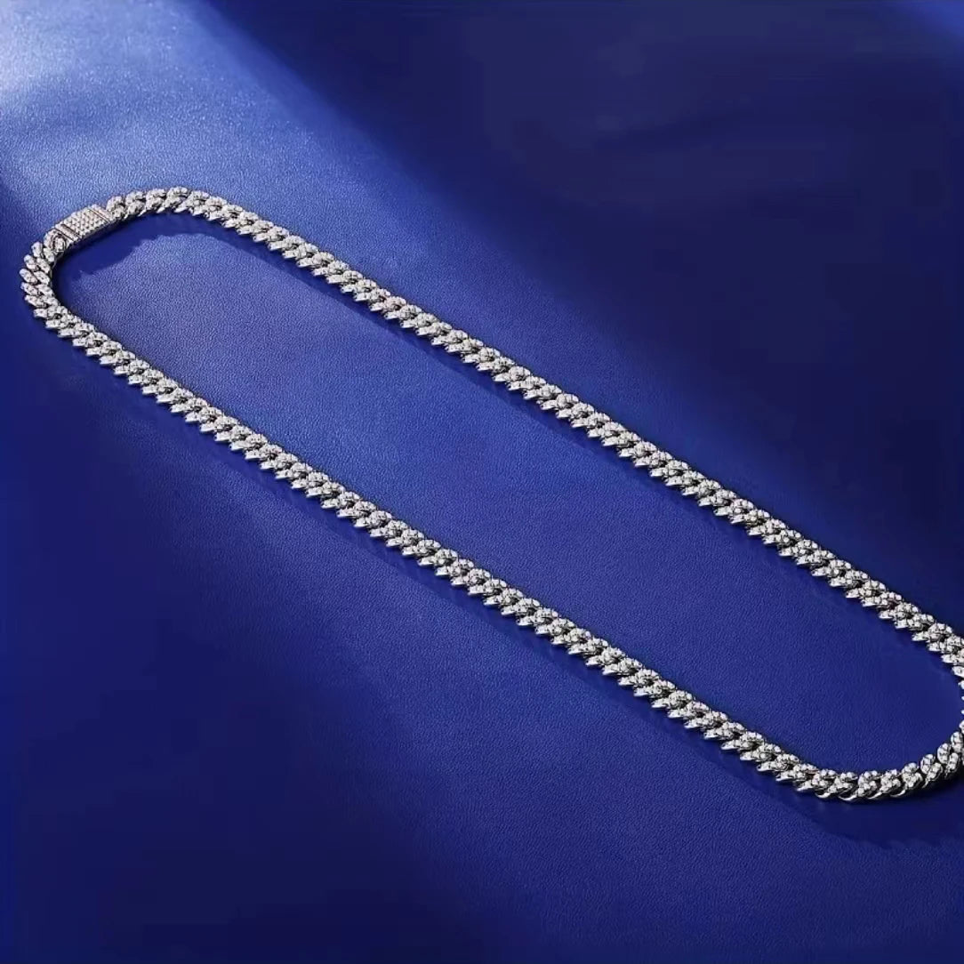 Jiuzuand color full moissanite Cuban chain women's necklace men's S925 silver necklace hip hop fashion luxury boutique jewelry