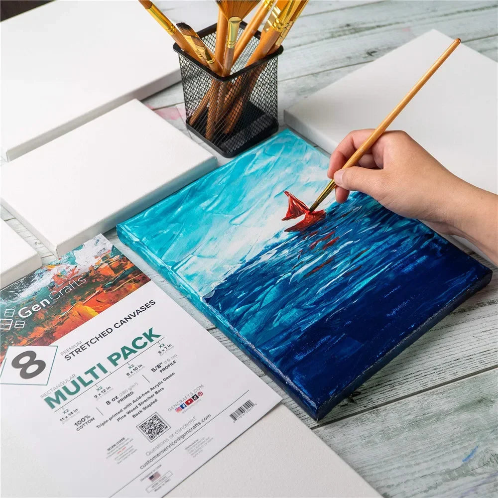 4pcs/pack Professional Stretched 100% Cotton Canvases For Acrylic Pouring Oil Paint Dry & Wet Art Media