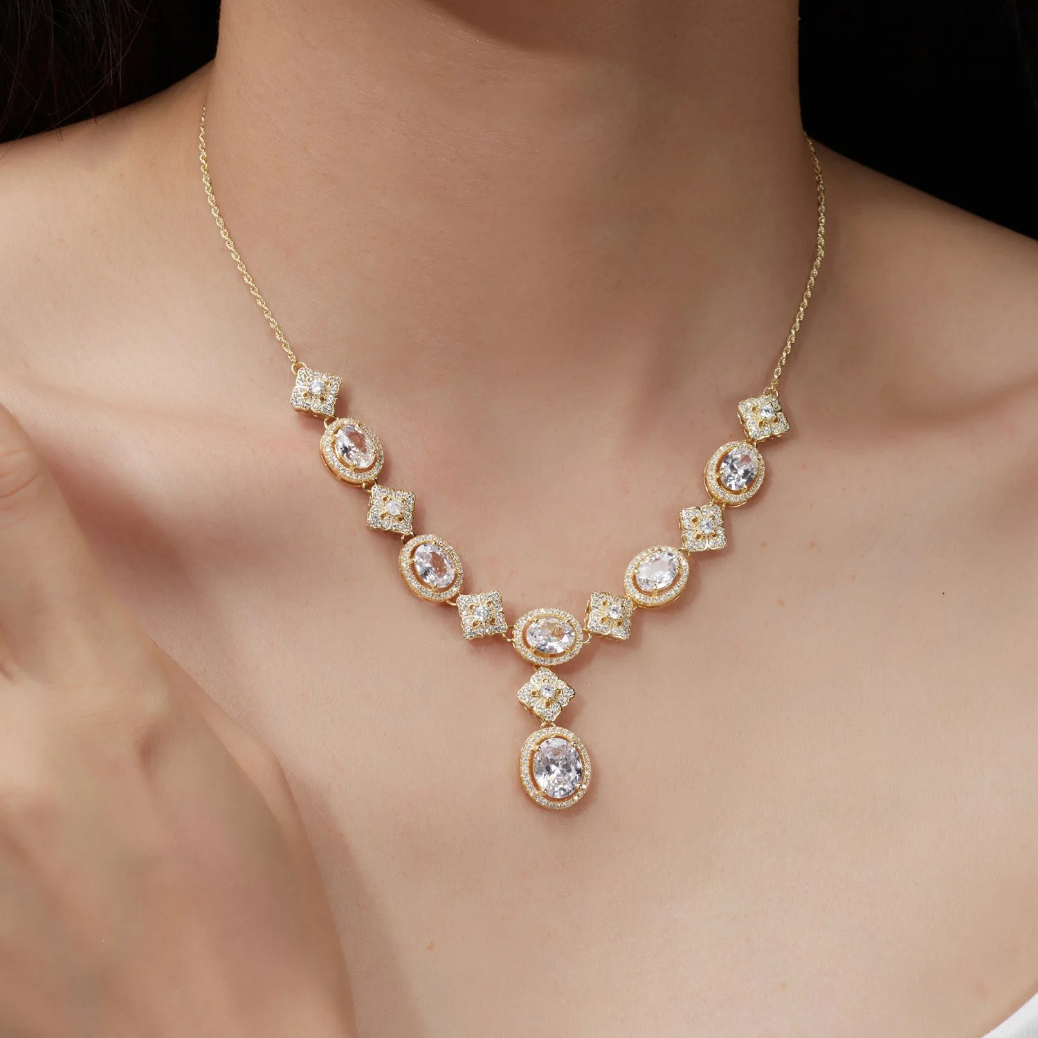 18K Gold Plated S925 Silver 14MM Moissanite V-Neck Necklace