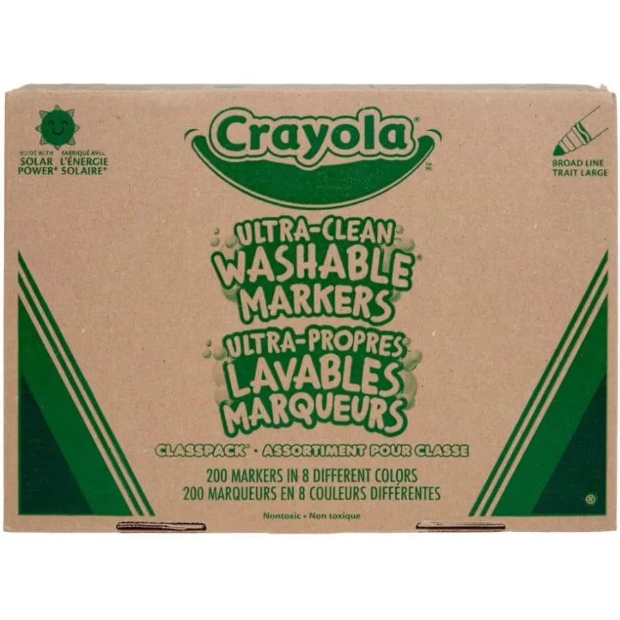Crayola Broad Line Washable Markers - 200ct Bulk Markers for 8 Assorted Colors Ideal for School Classroom Arts Crafts Supplies