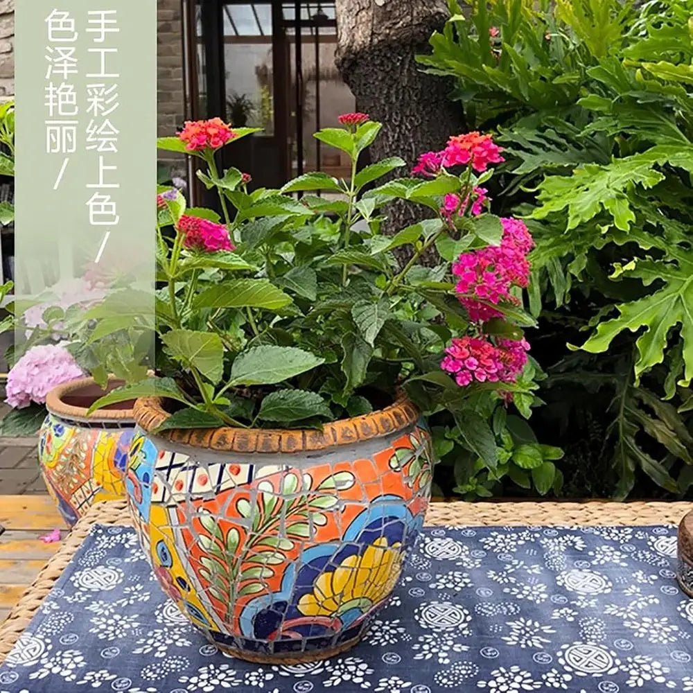 Ceramic Flower Pot, Large Garden Planter, Handmade Multicolored Plant Pot, Indoor Outdoor Plant Pots, Decorative Moroccan Design