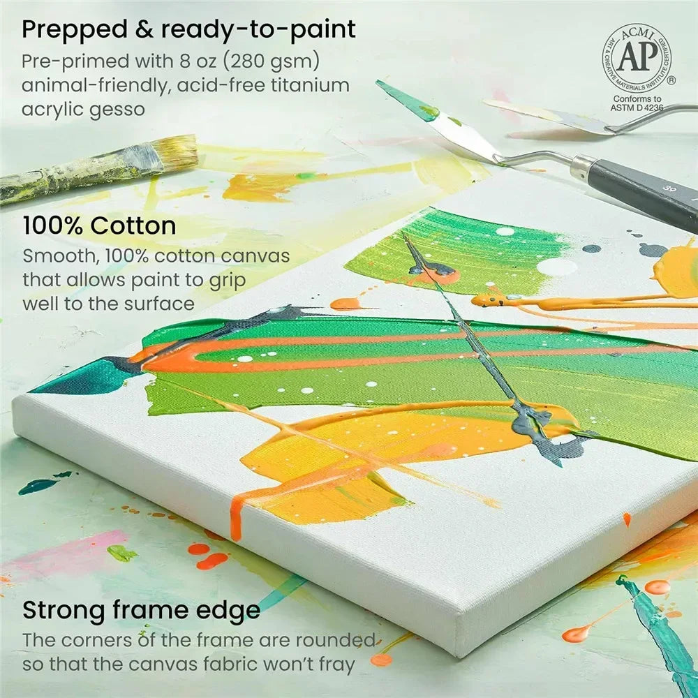 4pcs/pack Professional Stretched 100% Cotton Canvases For Acrylic Pouring Oil Paint Dry & Wet Art Media