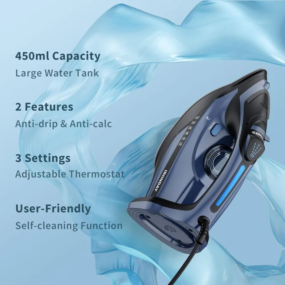 Steam Iron for Clothes  3-Way Auto shutoff, Burst Steam, Spray Mist,