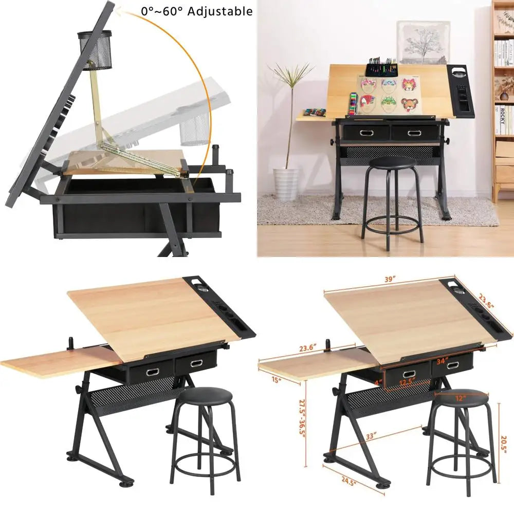 adjustable height artistic desk for drafting, sketching, and watercolor art