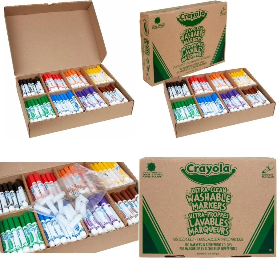 Crayola Broad Line Washable Markers - 200ct Bulk Markers for 8 Assorted Colors Ideal for School Classroom Arts Crafts Supplies