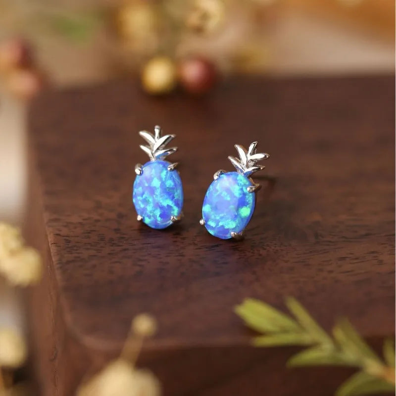 .925 Silver Pineapple Opal Women's Stud Earrings