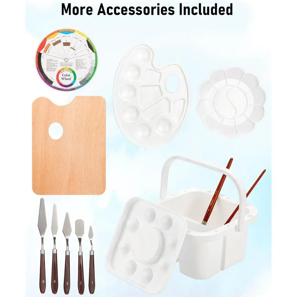 Art Painting Kit with Metal and Easel, Acrylic, Oil & Watercolor with Paint   Brushes, Canvas & Palet