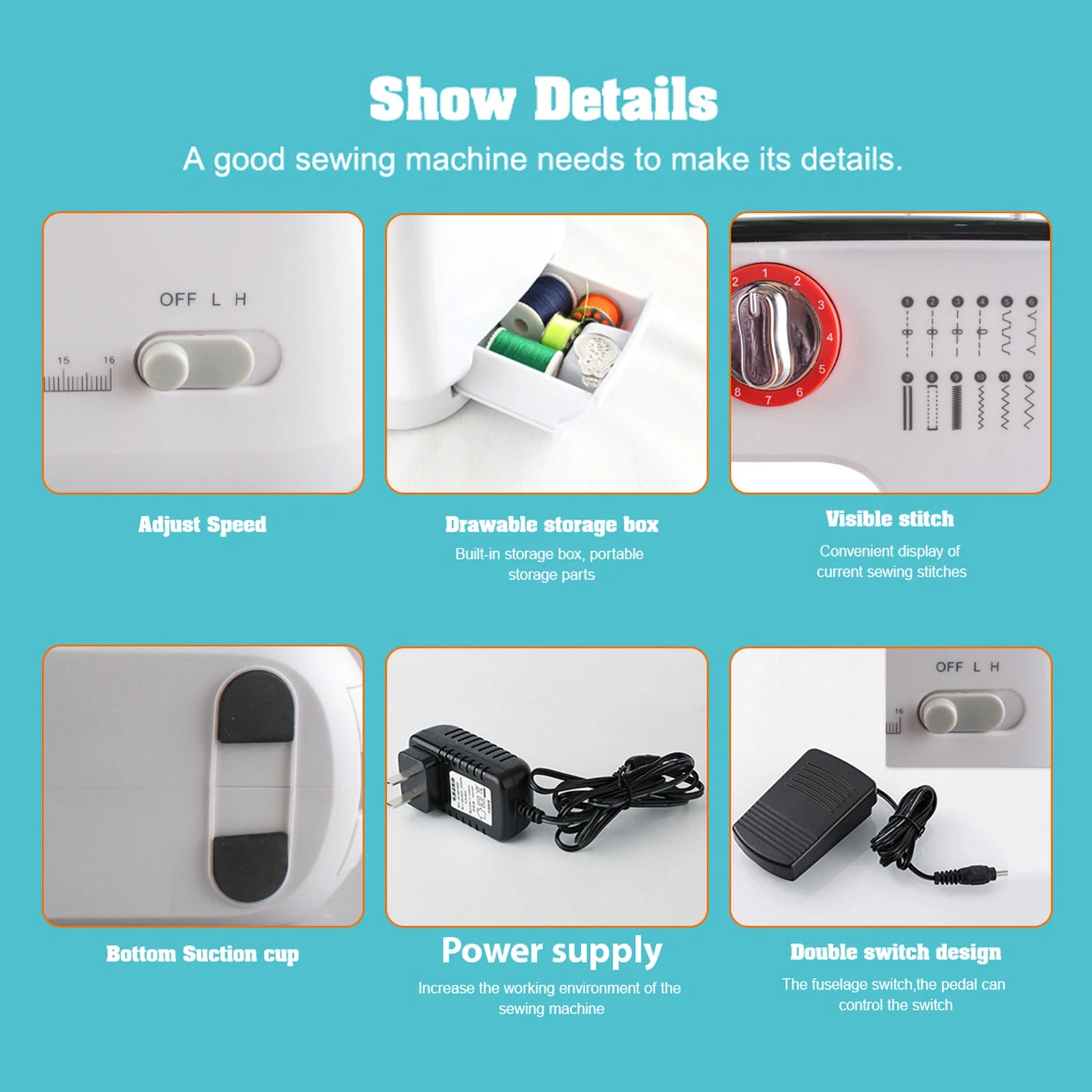 12 Stitches Electric Sewing Machine Mini Double Thread