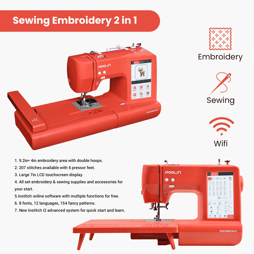 The 2 in 1 Embroidery Sewing Machine is a Computerized Home Machine for Beginners with a Starter Kit