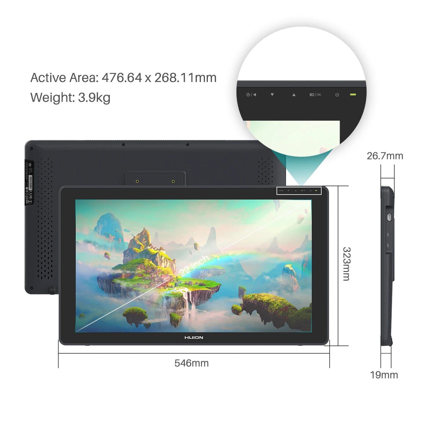 22 Plus QLED Graphics Tablet Monitor Drawing Screen 21.5 inch Art Pen Display