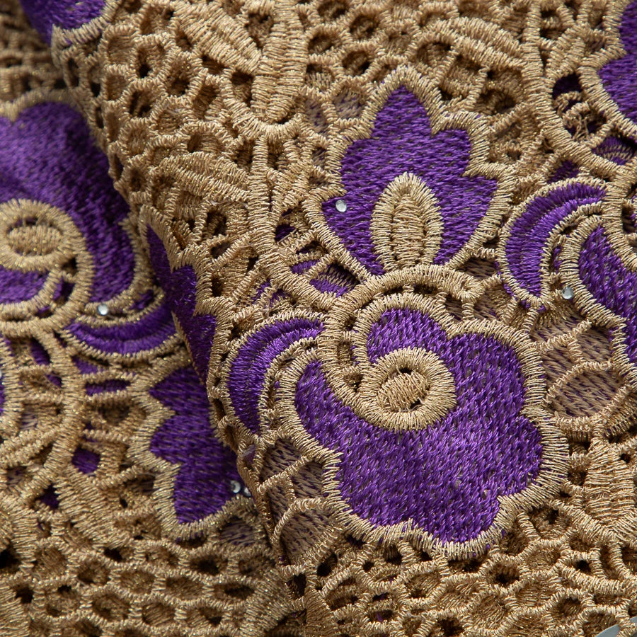 5 Yards of Nigerian African Guipure Water Soluble Embroidery Lace with Stones 
.Available in a variety of  (9) colors/designs.