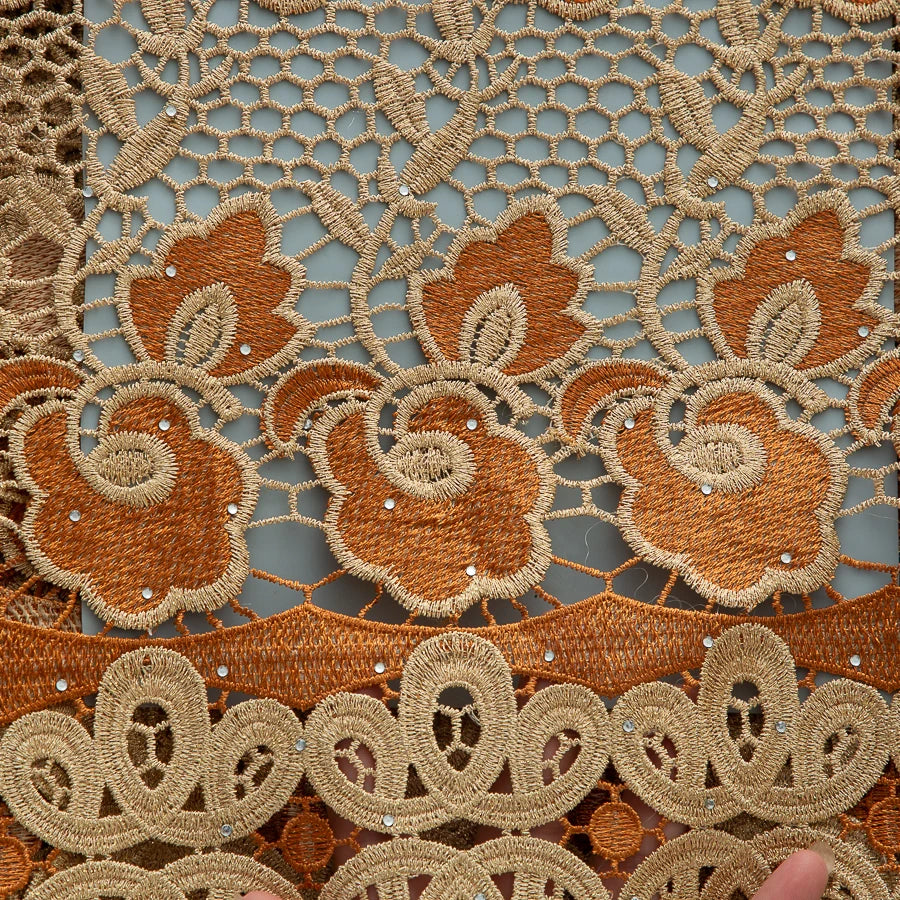 5 Yards of Nigerian African Guipure Water Soluble Embroidery Lace with Stones 
.Available in a variety of  (9) colors/designs.