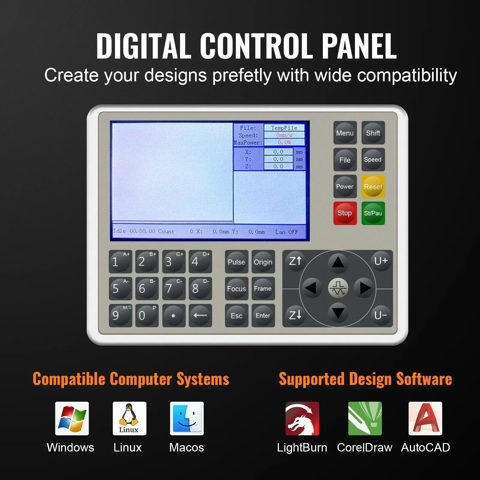 Laaser Engraving Machine with Digital Control Panel for Wood Leather and Acrylic