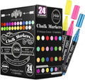 24-Pack Liquid Chalk Markers with Reversible Tips for Glass, Windows & Blackboards - Non-Toxic Art Pens
