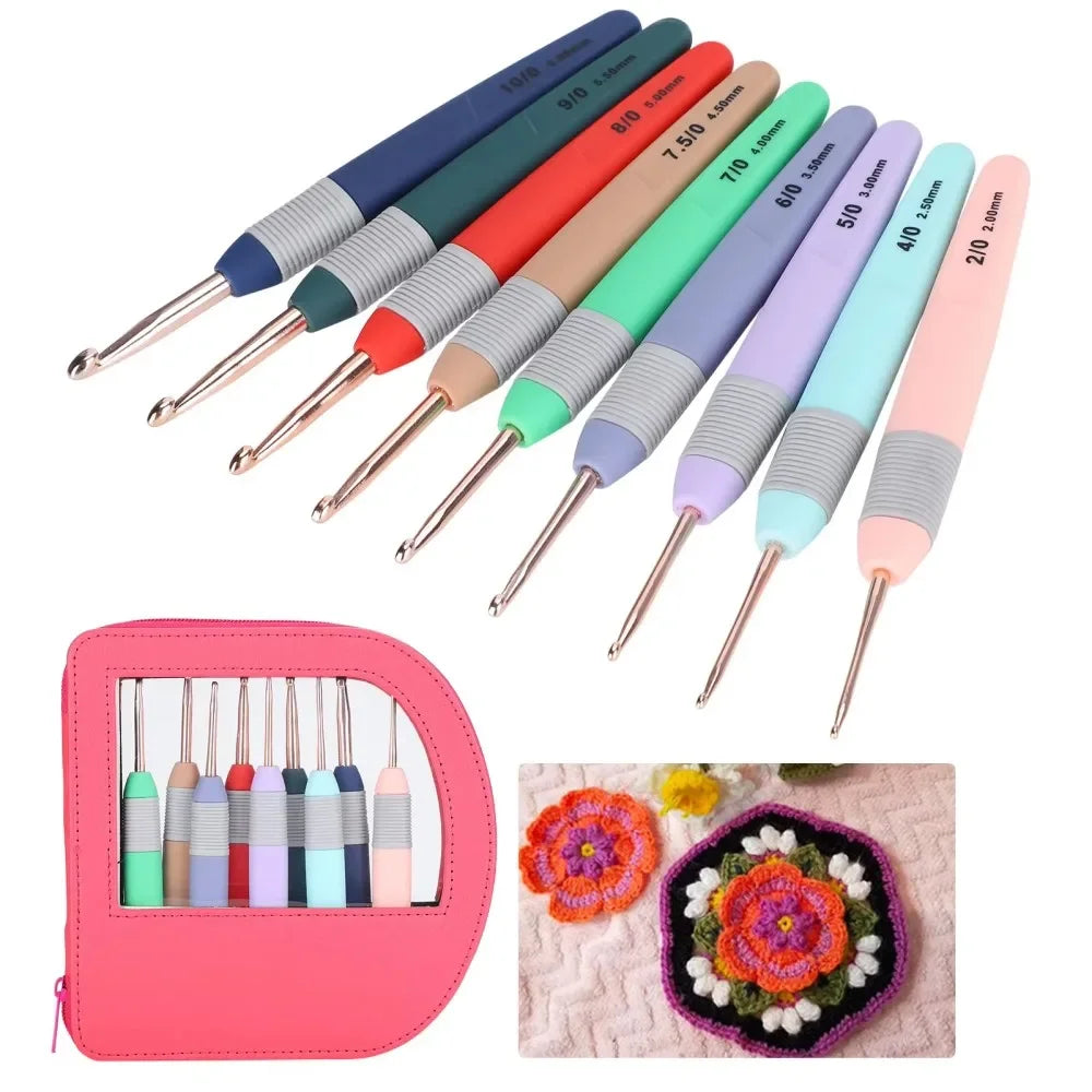 9Pcs Handle Sweater Needles Colorful Soft Handle Packaging Crochet Set