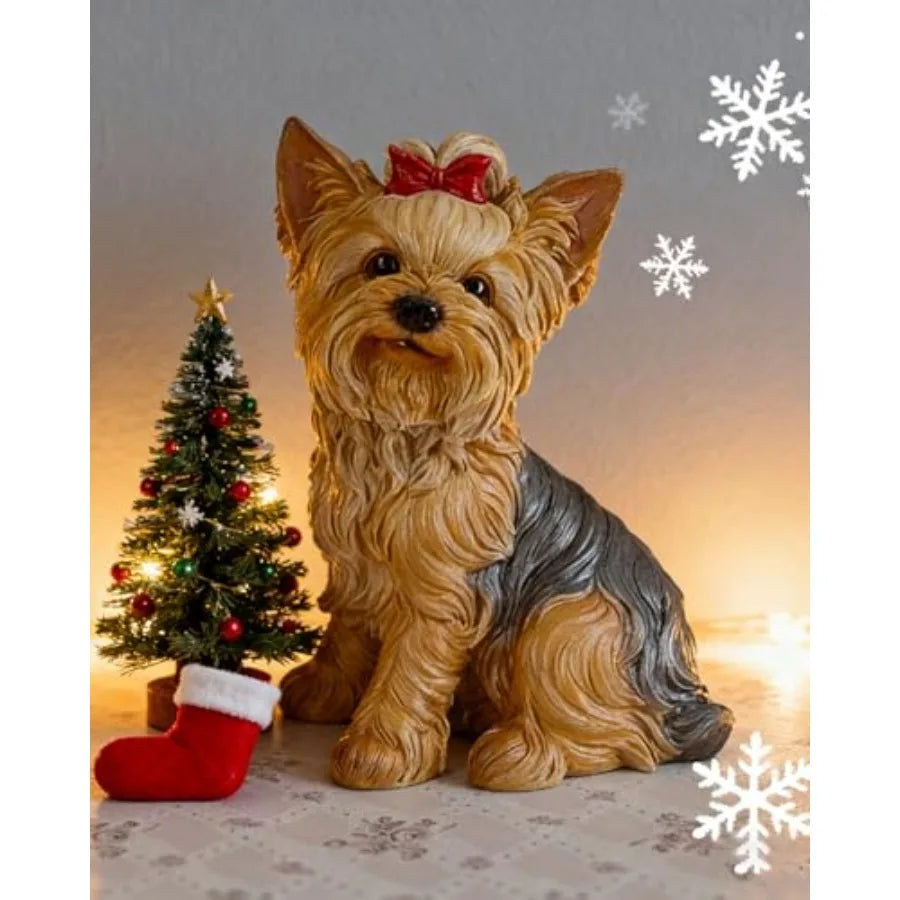12.8 Resin Yorkshire Terrier Statue - Multicolor Indoor/Outdoor Weatherproof Christmas Garden Decor for Dog Lovers