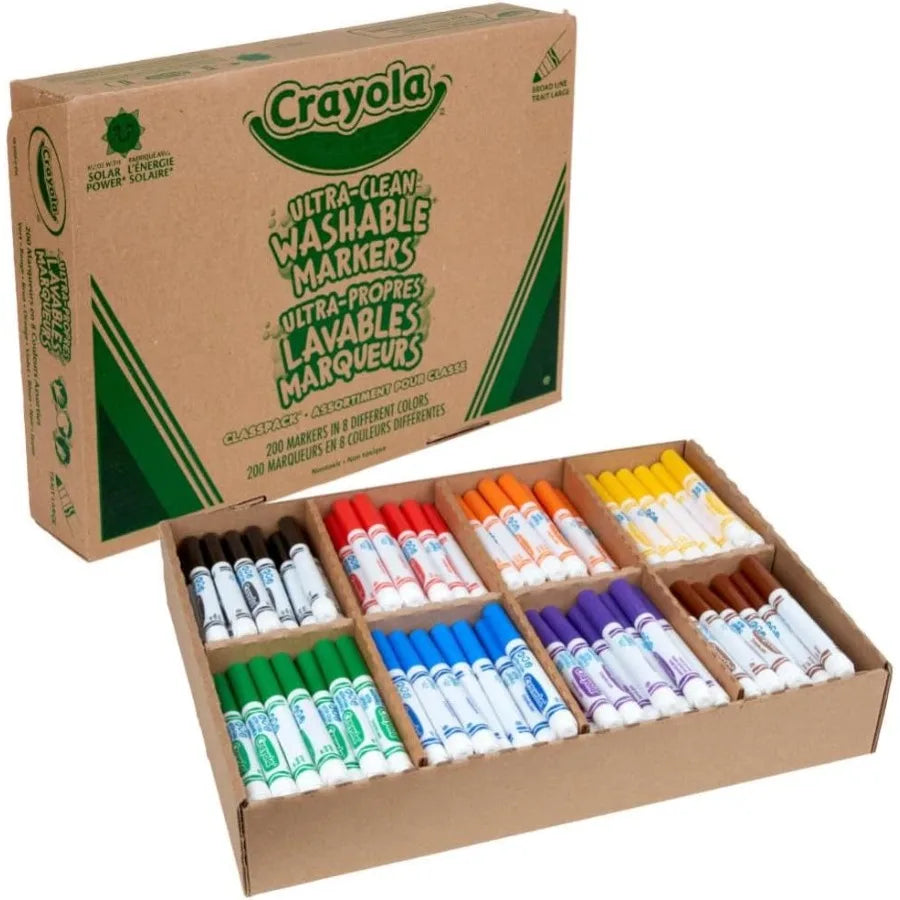 Crayola Broad Line Washable Markers - 200ct Bulk Markers for 8 Assorted Colors Ideal for School Classroom Arts Crafts Supplies