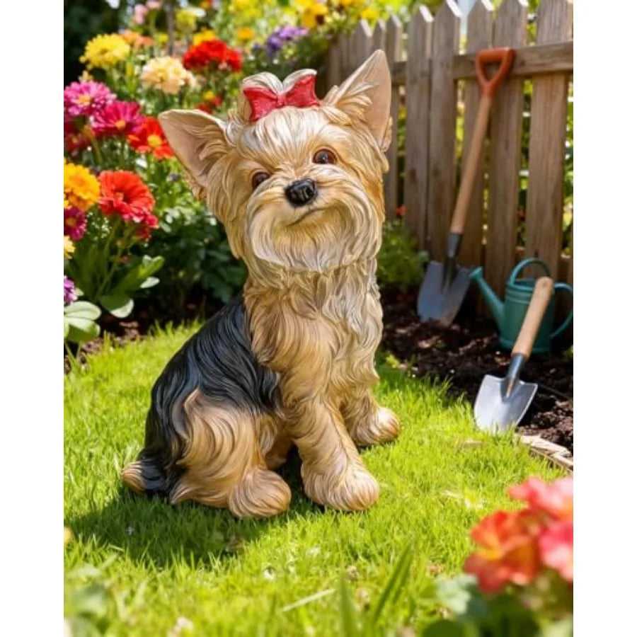 12.8 Resin Yorkshire Terrier Statue - Multicolor Indoor/Outdoor Weatherproof Christmas Garden Decor for Dog Lovers