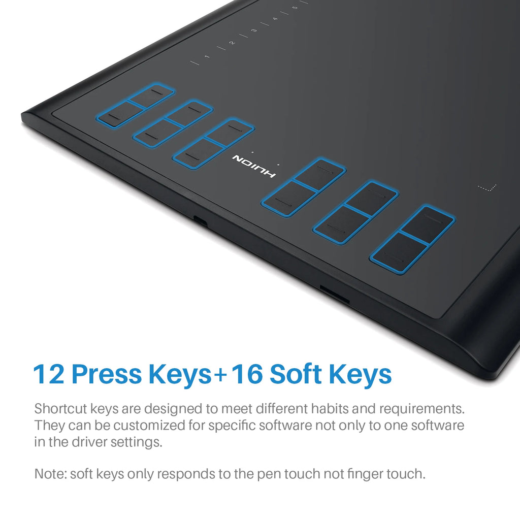 Graphics Drawing Tablet  Battery-Free Stylus and 12 Customized Hot Keys,