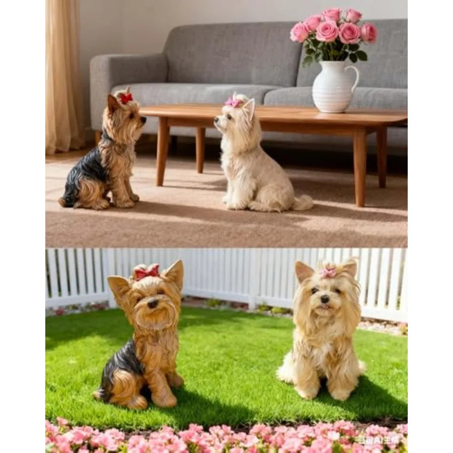 12.8 Resin Yorkshire Terrier Statue - Multicolor Indoor/Outdoor Weatherproof Christmas Garden Decor for Dog Lovers