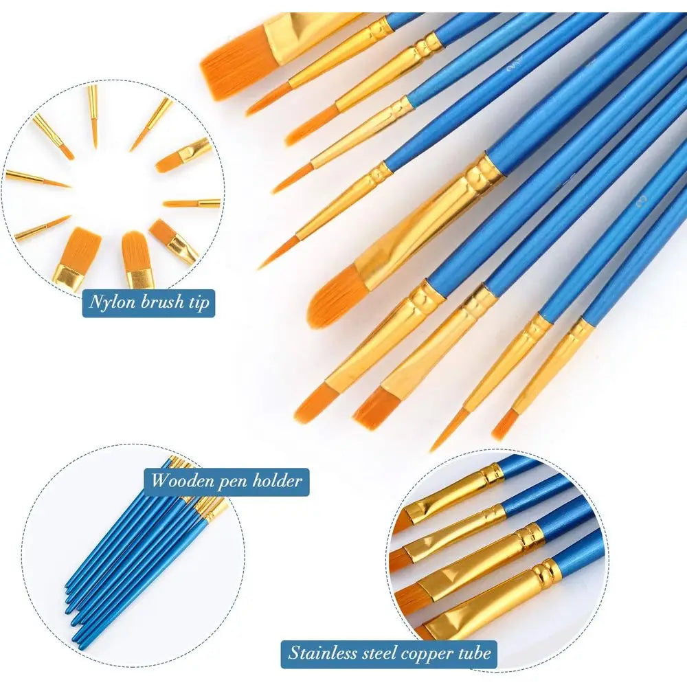 100 Packs / 1000 pcs Nylon Hair Brushes for All Purpose Oil Watercolor Painting Artist Professional Kits