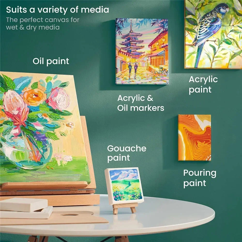 4pcs/pack Professional Stretched 100% Cotton Canvases For Acrylic Pouring Oil Paint Dry & Wet Art Media
