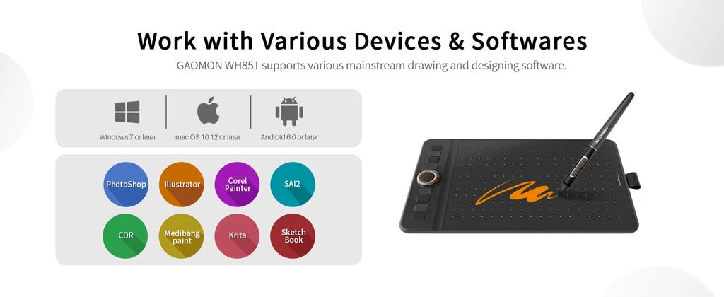 Wireless Graphics Tablet Bluetooth Levels Pen Pressure 8x5 Inch Drawing Tablet Android Supported