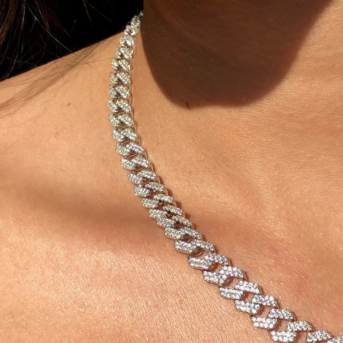 Jiuzuand color full moissanite Cuban chain women's necklace men's S925 silver necklace hip hop fashion luxury boutique jewelry