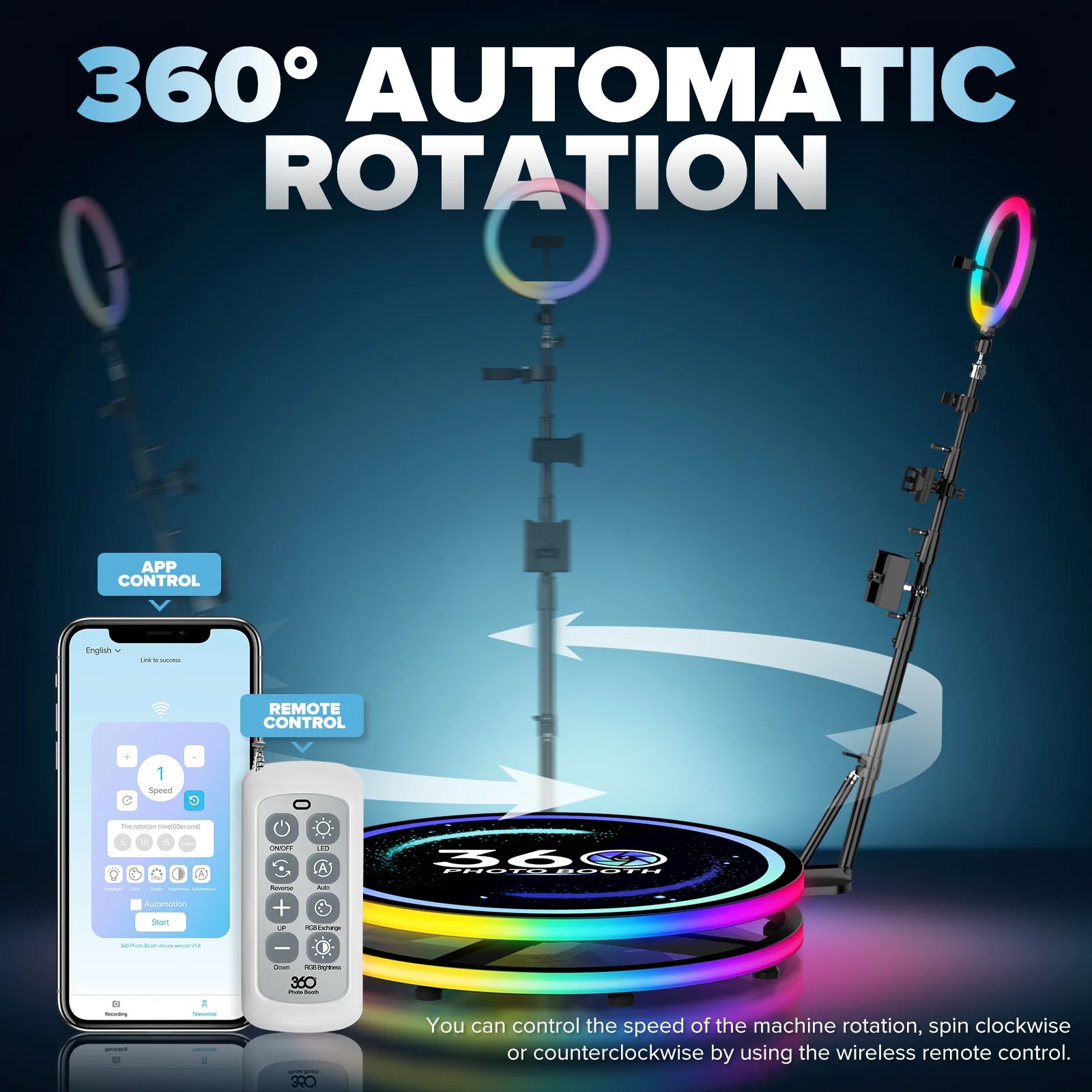 Rotating 360 Photo Booth Machine, Logo Via Remote For Parties