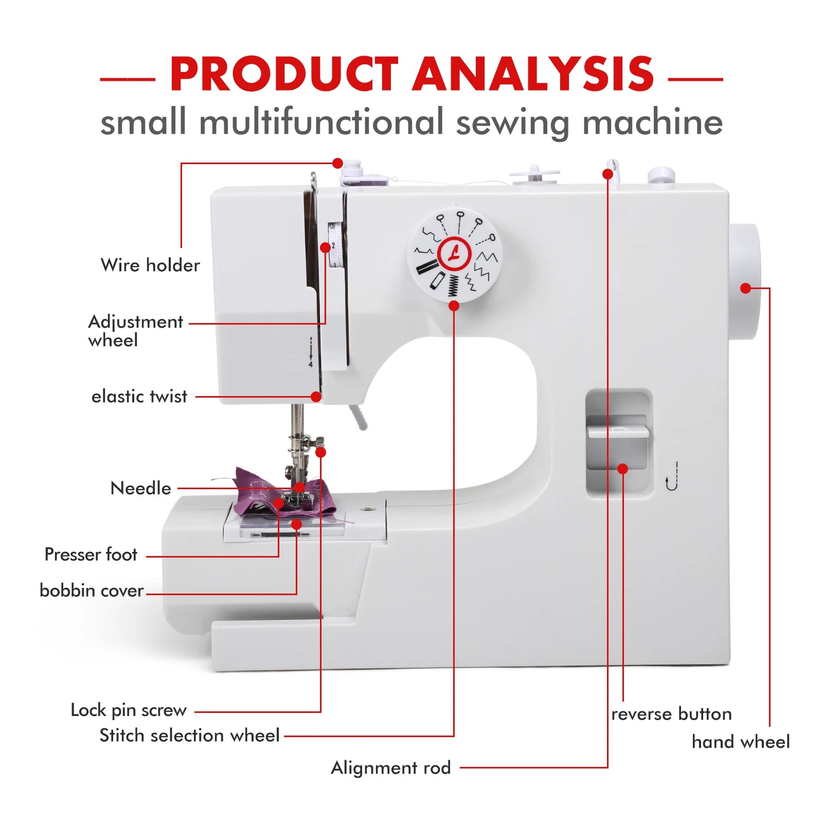 Multifunctional Mini Sewing Machine 12 Stitches Electric  with Foot Pedal