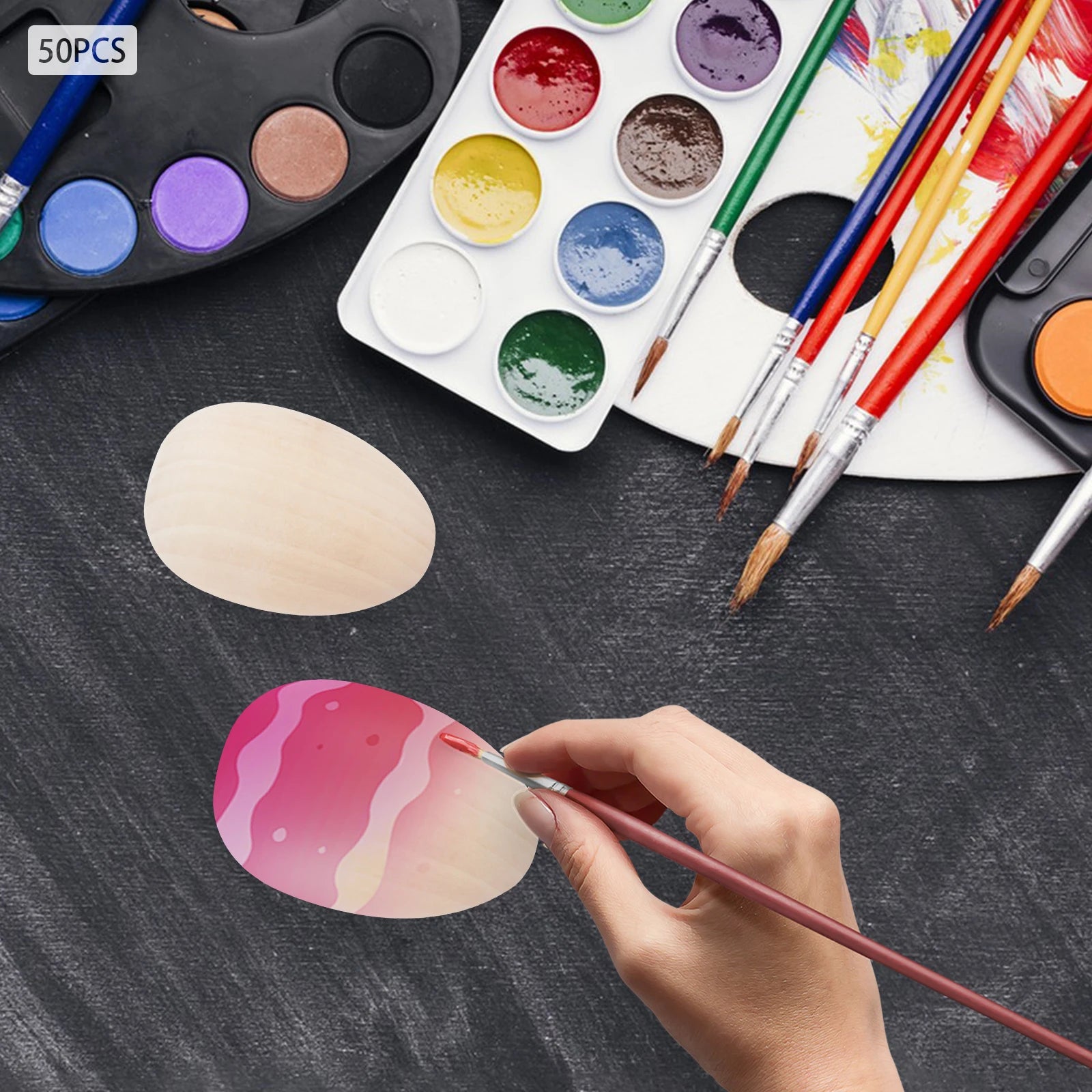 DIY Craft Painting Set of 50  Smooth Natural Wooden Easter Eggs for Holiday Decorating & Creative Kids Activities
