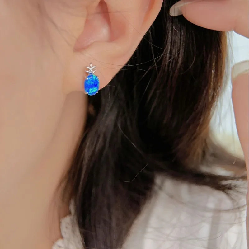 .925 Silver Pineapple Opal Women's Stud Earrings