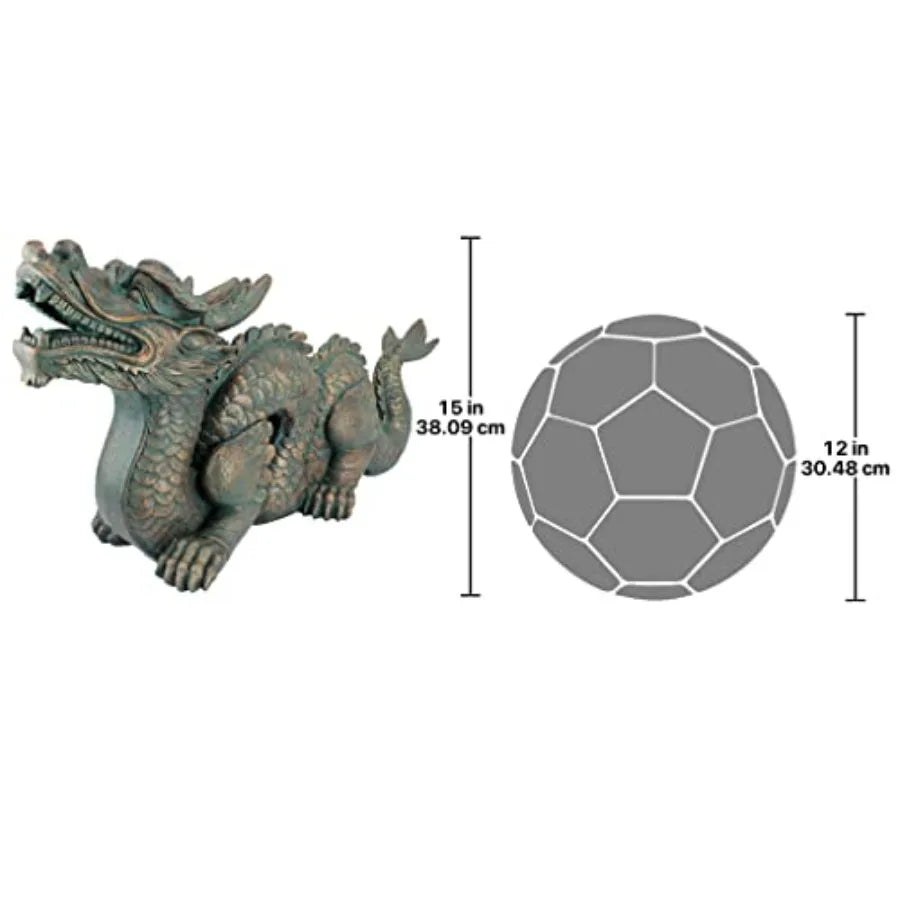 Large 29 Inch Asian Dragon Statue for Great Wall Garden Cast Stone Resin Green Bronze Verdigris Finish Outdoor Decorative Sculp