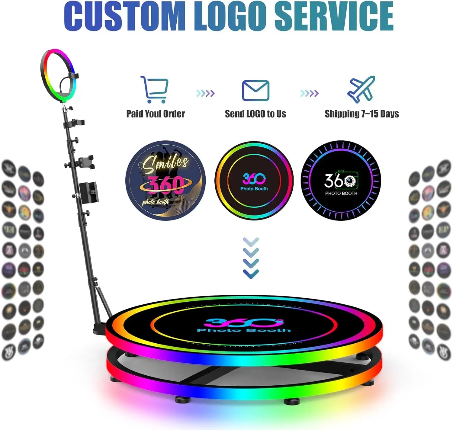 Rotating 360 Photo Booth Machine, Logo Via Remote For Parties