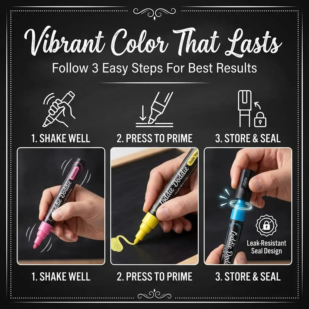 24-Pack Liquid Chalk Markers with Reversible Tips for Glass, Windows & Blackboards - Non-Toxic Art Pens